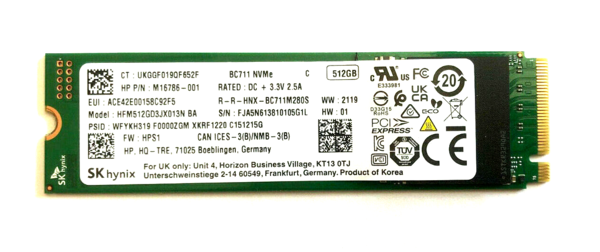 512GB SSD 2280 M.2 intern SK Hynix PCIe BC711NVMe 500GB für Notebook, Laptop, Computer