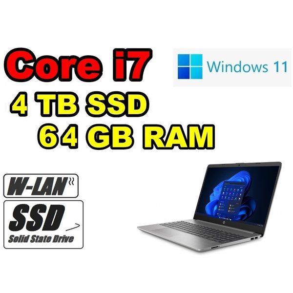 HP Notebook 250G9 silber Intel Deca Core i7 4TB SSD 64GB RAM HDMI Windows11 Pro Tastaturbeleuchtung