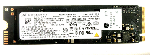512GB SSD NVMe 2280 M.2 intern Micron PCIe HP für Notebook Laptop, PC Computer