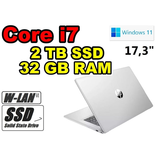 HP Notebook Deca-Core i7 silber ~ 2TB SSD 32GB RAM ~ 17,3" HDMI Windows11