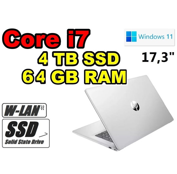 HP Notebook Deca-Core i7 silber ~ 4TB SSD 64GB RAM ~ 17,3" HDMI Windows11