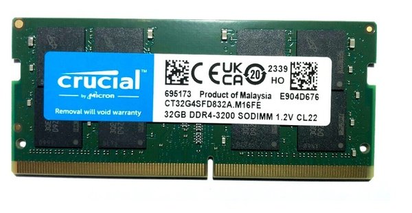 32GB RAM DDR4 3200 Arbeitsspeicher Crucial SO-DIMM PC4-25600 für Notebook, Laptop
